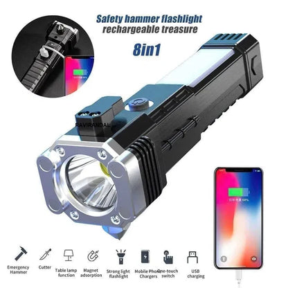 8 in 1 Portable Rechargeable Torch LED Flashlight